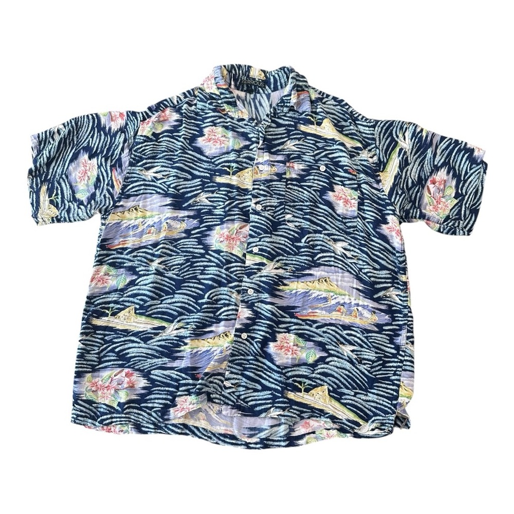 Vtg Ferrous Tropical Hawaiian Shirt Men’s Size Xl Blue